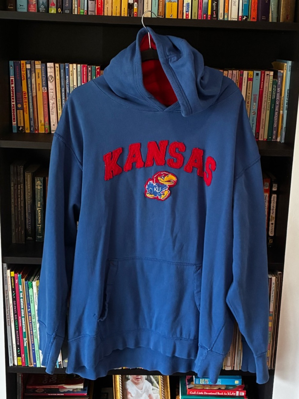 Vintage Pressbox Kansas KU Blue Hoodie EMBROIDERED LOGOS! Men’s XL